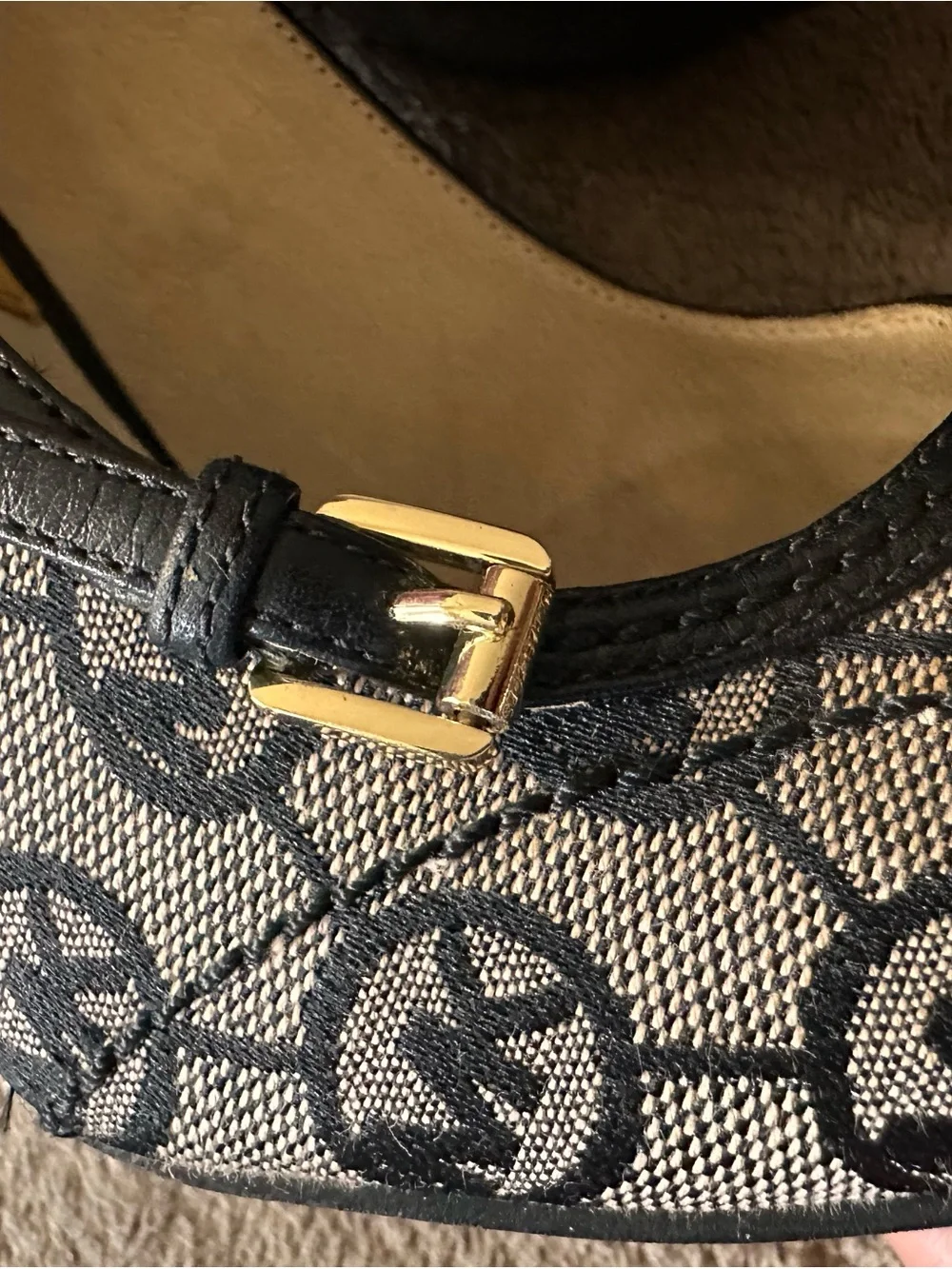 Michael Kors Black and Tan MK Logo Pointed-Toe Heels